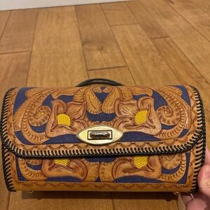 Artisan Leather Clutch - Brown and Yellow